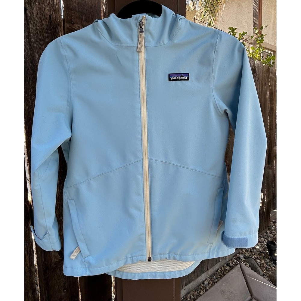 Patagonia Girls H2No Rain Jacket S 7-8 Big Sky Blue Hooded STY68040
